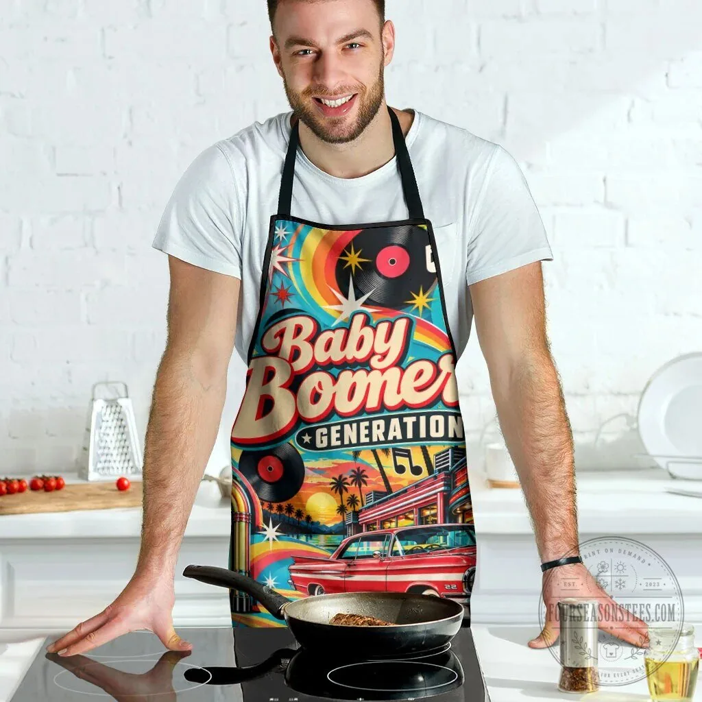 Baby Boomers Generation Vintage Retro Classic Car And Vinyl Records Apron – image 5 of 6