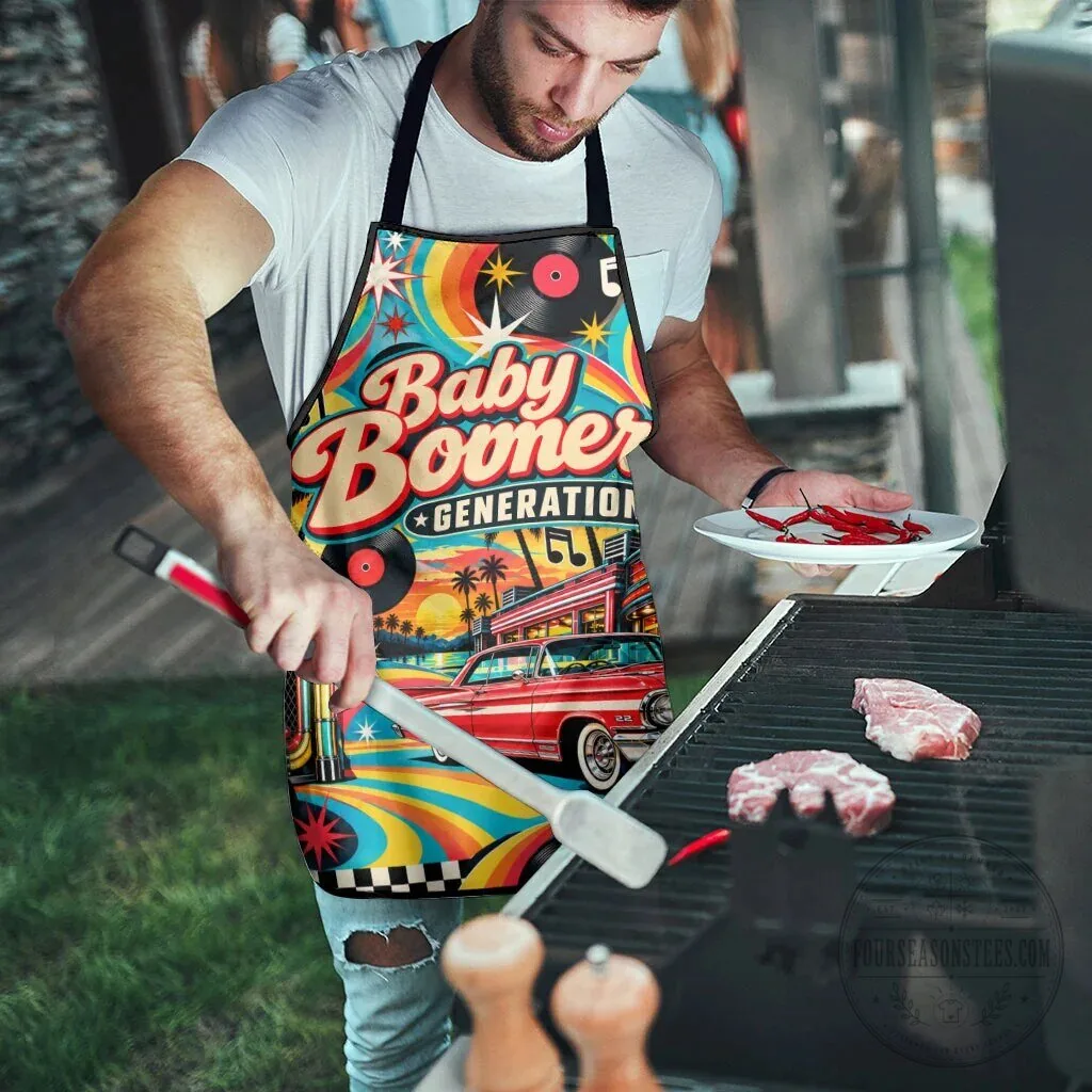 Baby Boomers Generation Vintage Retro Classic Car And Vinyl Records Apron – image 6 of 6