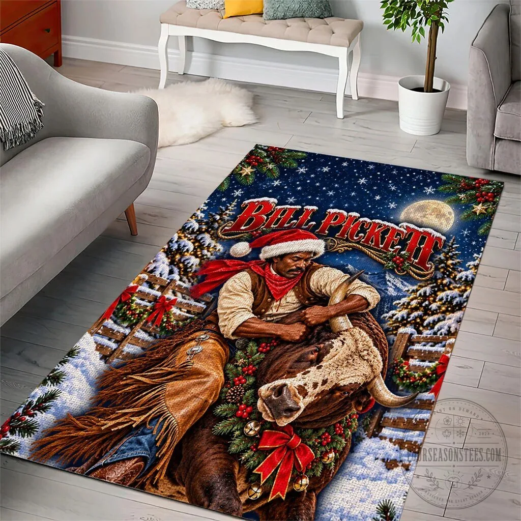Bill Pickett Christmas Bull Rider Snowy Winter Rodeo Night Area Rug 10 Bill Pickett Christmas Bull Rider Snowy Winter Rodeo Night Area Rug