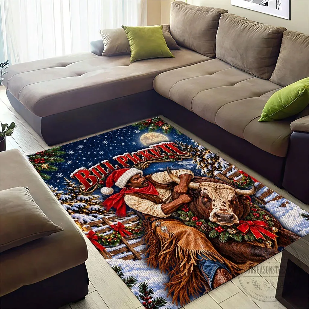 Bill Pickett Christmas Bull Rider Snowy Winter Rodeo Night Area Rug 11 Bill Pickett Christmas Bull Rider Snowy Winter Rodeo Night Area Rug