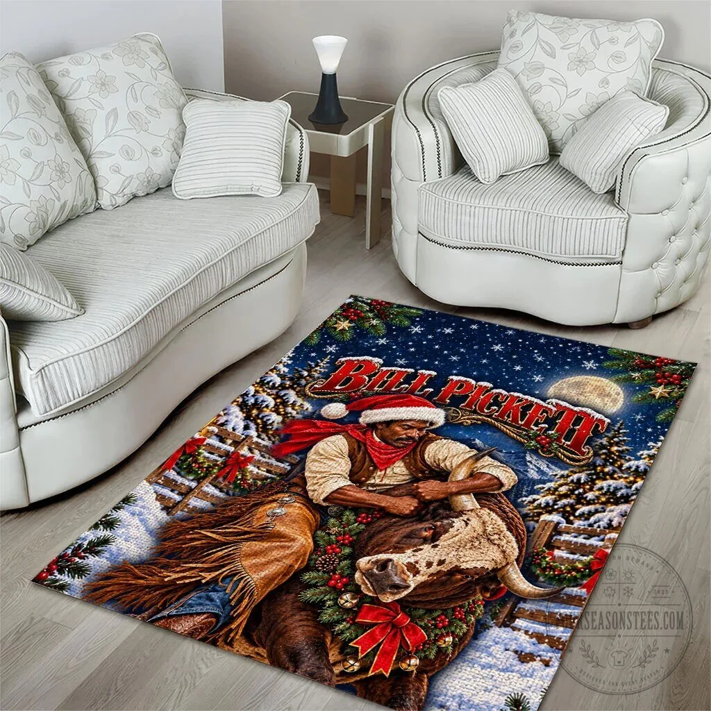 Bill Pickett Christmas Bull Rider Snowy Winter Rodeo Night Area Rug 12 Bill Pickett Christmas Bull Rider Snowy Winter Rodeo Night Area Rug