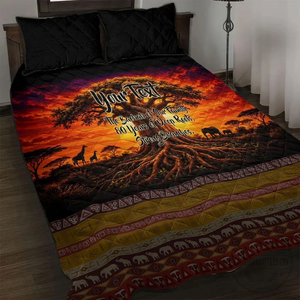 Personalized 80th Birthday Baobab Tree African Sunset Savanna Silhouette Quilt