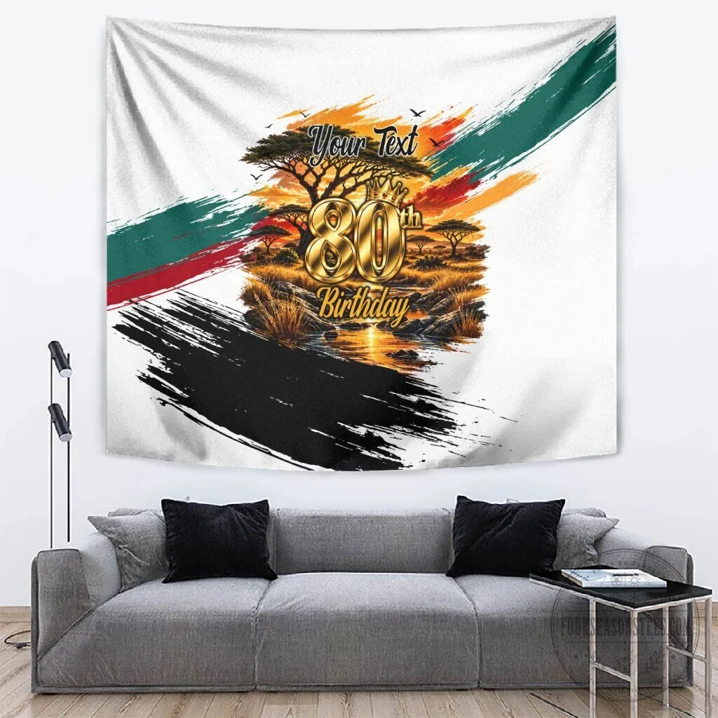 Personalized 80th Birthday African Safari Sunset Savanna Landscape Wall Tapestry
