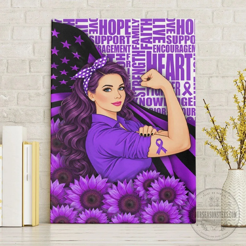Domestic Violence Awareness Purple Ribbon Sunflower Flag Canvas Wall Art
