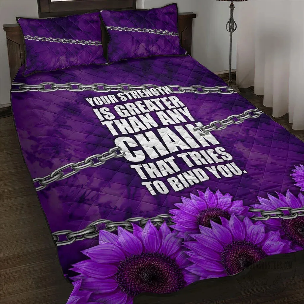 Domestic Violence Awareness Purple Ribbon Sunflower Quilt Bed Set