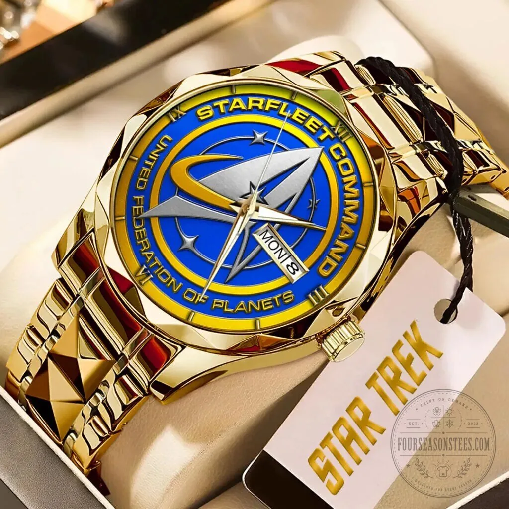 Star Trek Starfleet Command United Federation of Planets Gold Tone Watch