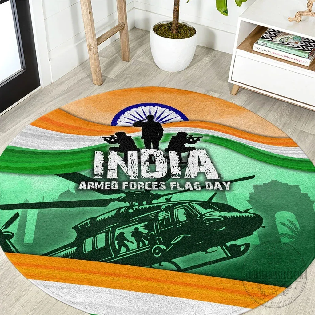 India Armed Forces Flag Day Patriotic Indian Military Round Area Rug