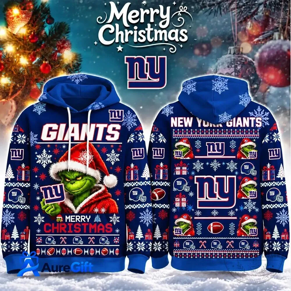 Grinch Merry Christmas Hoodie in Ugly Sweater Style for New York Giants Fans
