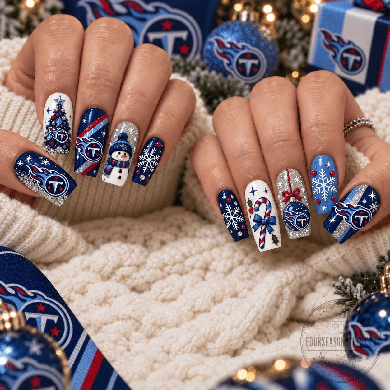 Tennessee Titans Christmas Spirit Press On Nails NFL Football Fan Gift