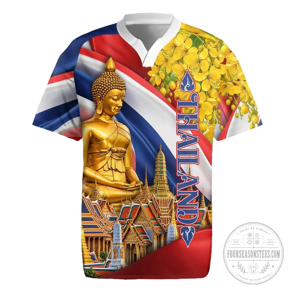 Thailand Golden Buddha Elephant Temple Garuda Art Rugby Jersey