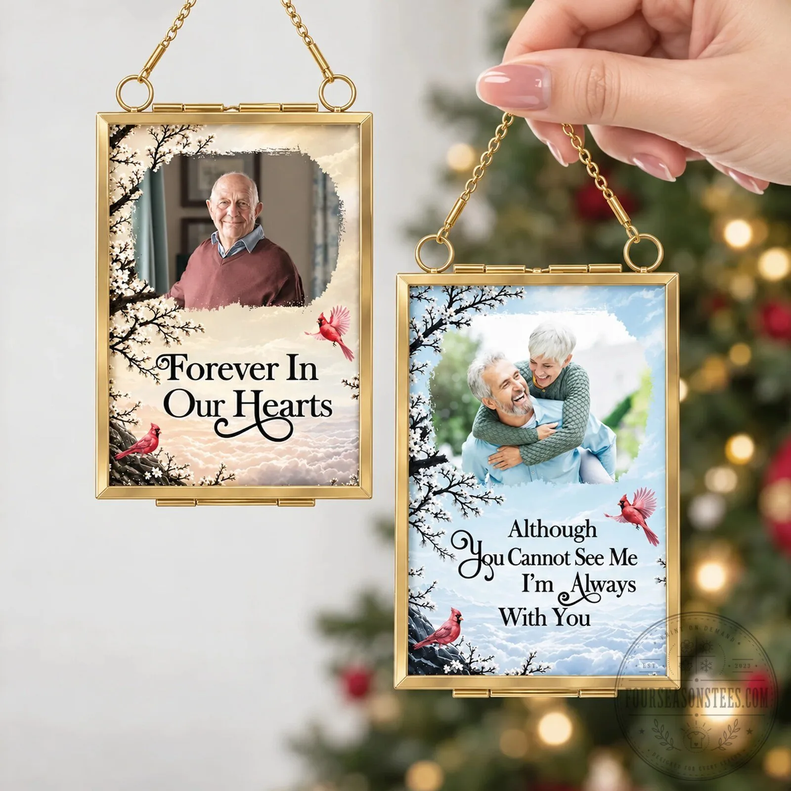 Personalized Memorial Photo Frame Ornament - Forever In Our Hearts Custom Christmas Gift