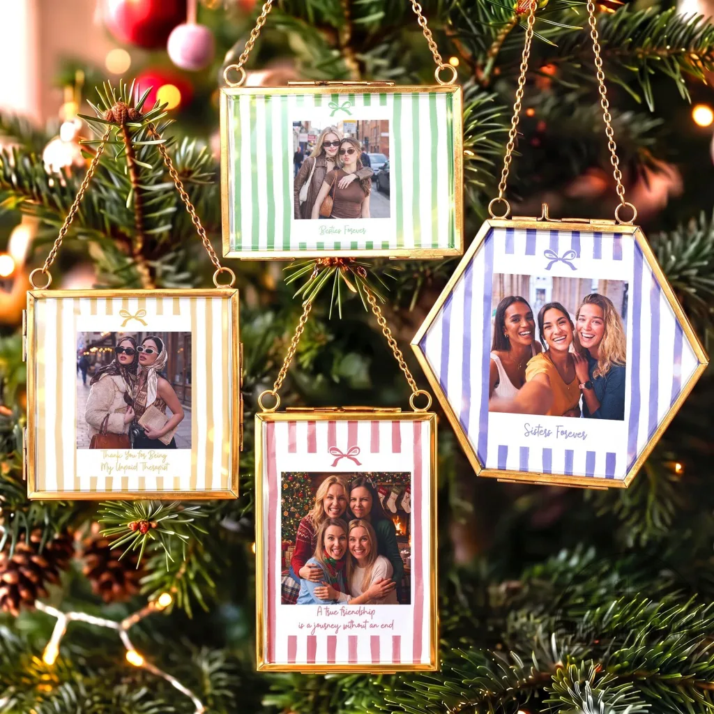 Personalized Photo Frame Ornament with Custom Message and Bow Design Personalized Photo Frame Ornament with Custom Message and Bow Design