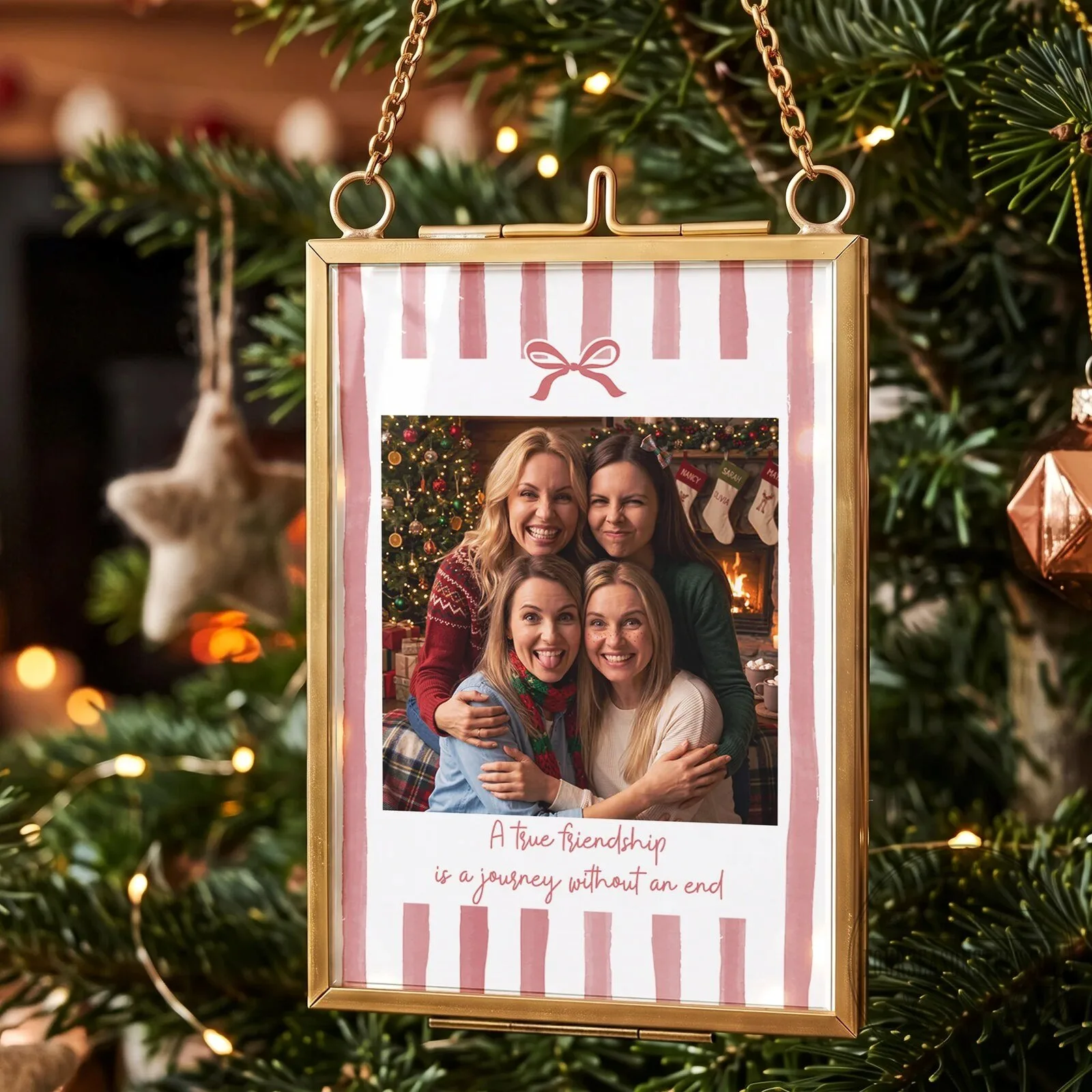 Personalized Photo Frame Ornament with Custom Message and Bow Design 19 Personalized Photo Frame Ornament with Custom Message and Bow Design