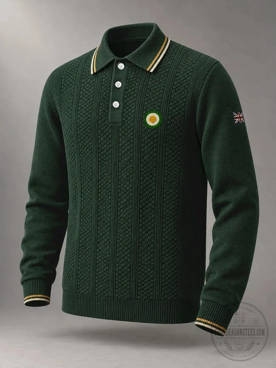 British Mod Target Embroidered Long Sleeve Polo Shirt for Men
