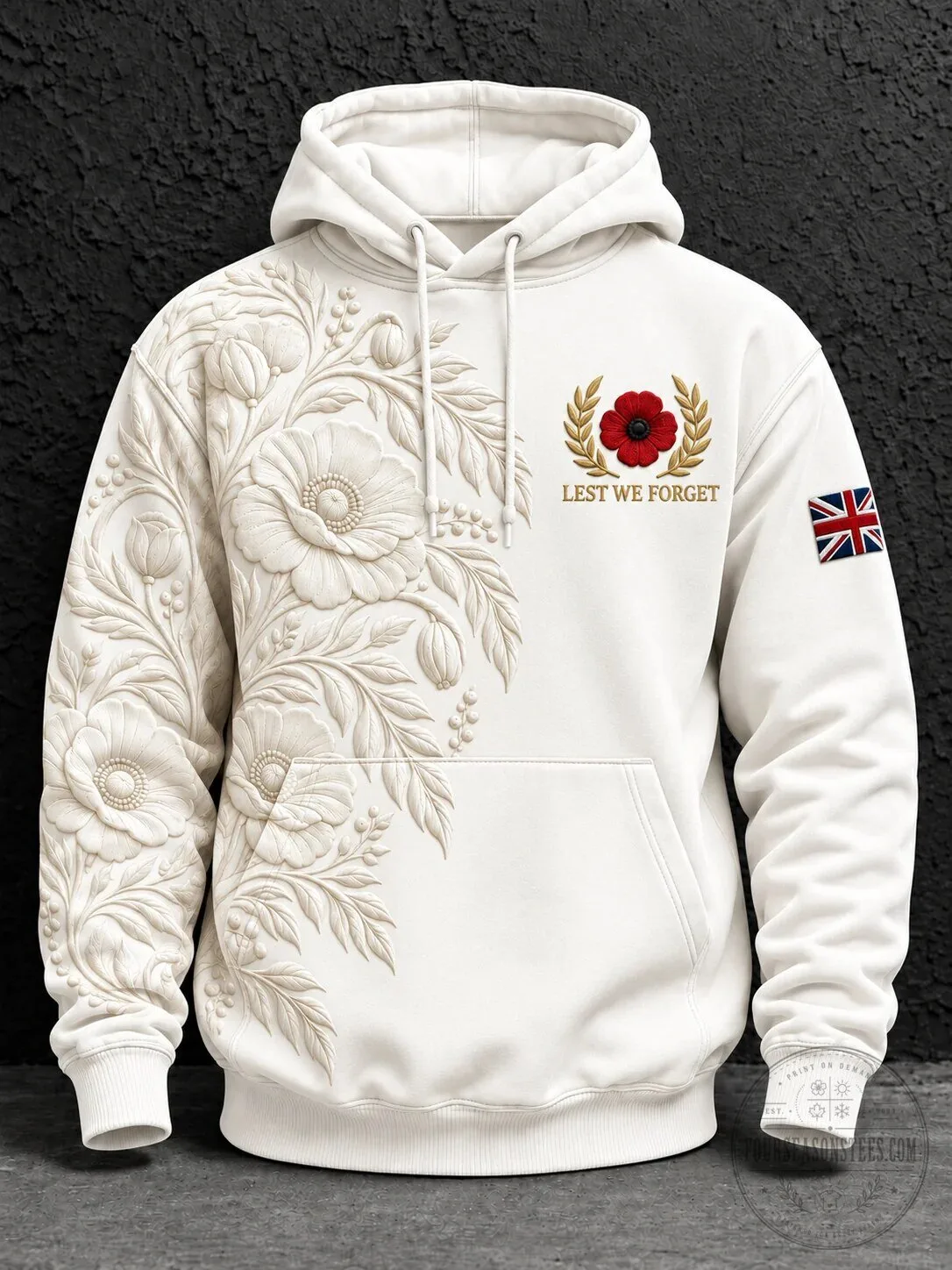 Hoodie Featuring the United Kingdom Flag and Lest We Forget Poppy Flower for Remembrance Day 5 Hoodie Featuring the United Kingdom Flag and Lest We Forget Poppy Flower for Remembrance Day