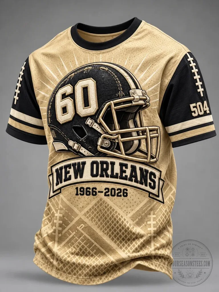 New Orleans Saints Football Helmet 60th Anniversary Gold Fan T-Shirt