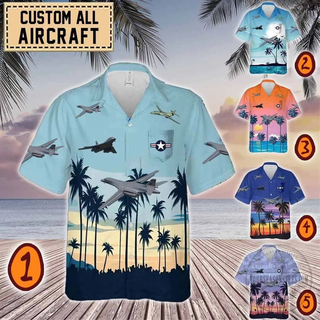 B-1 Lancer Bomber Aircraft Palm Trees Beach Hawaiian Shirt