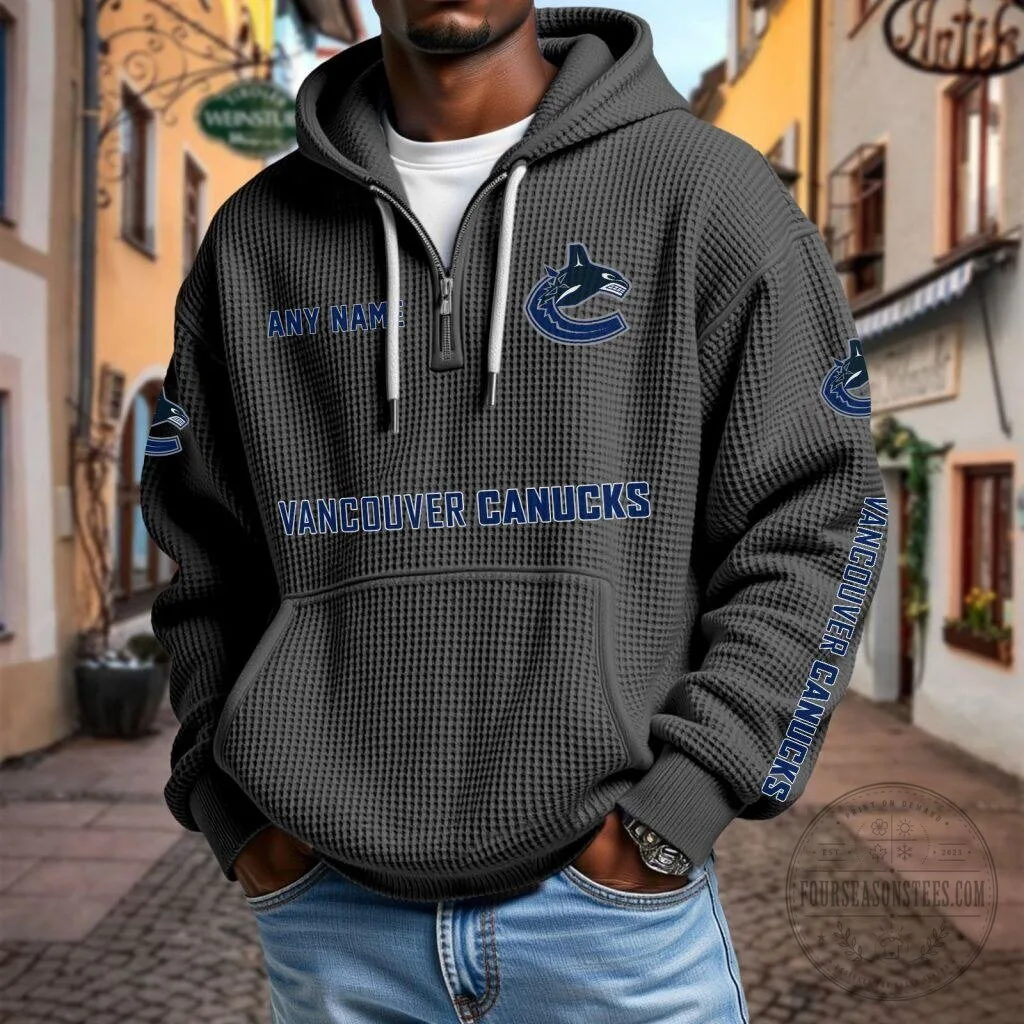 Vancouver Canucks Personalized Waffle Knit Quarter Zip Hoodie 1 Vancouver Canucks Personalized Waffle Knit Quarter Zip Hoodie