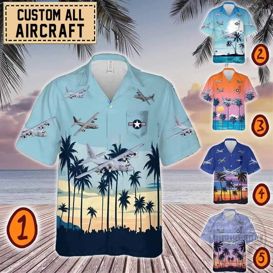 C-130 Hercules Aircraft Palm Trees Hawaiian Shirt