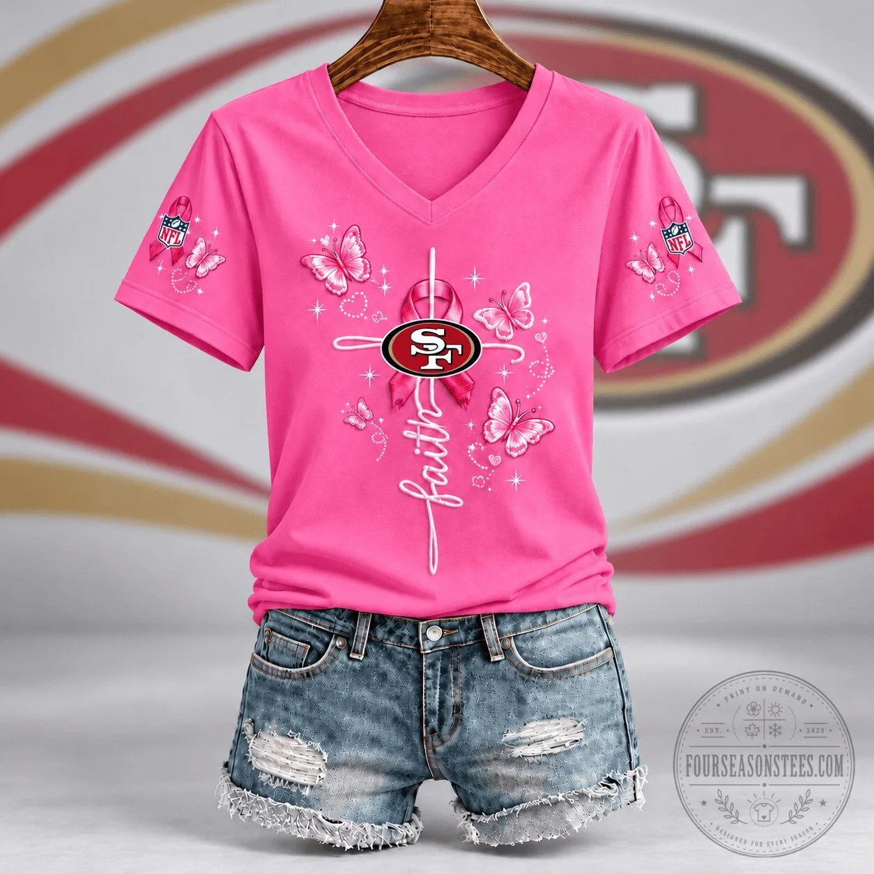 San Francisco 49ers NFL Faith Hope Love Breast Cancer Awareness T-Shirt
