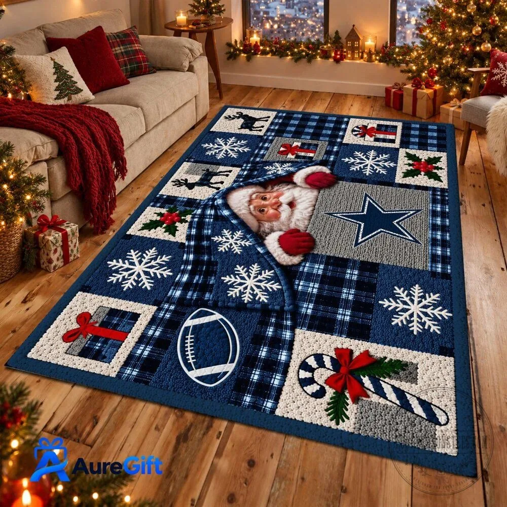 Dallas Cowboys Christmas Santa Claus Holiday Football Team Fan Area Rug
