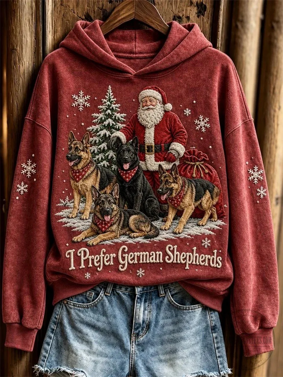 Christmas German Shepherds Santa Claus Snowflakes Holiday Hoodie