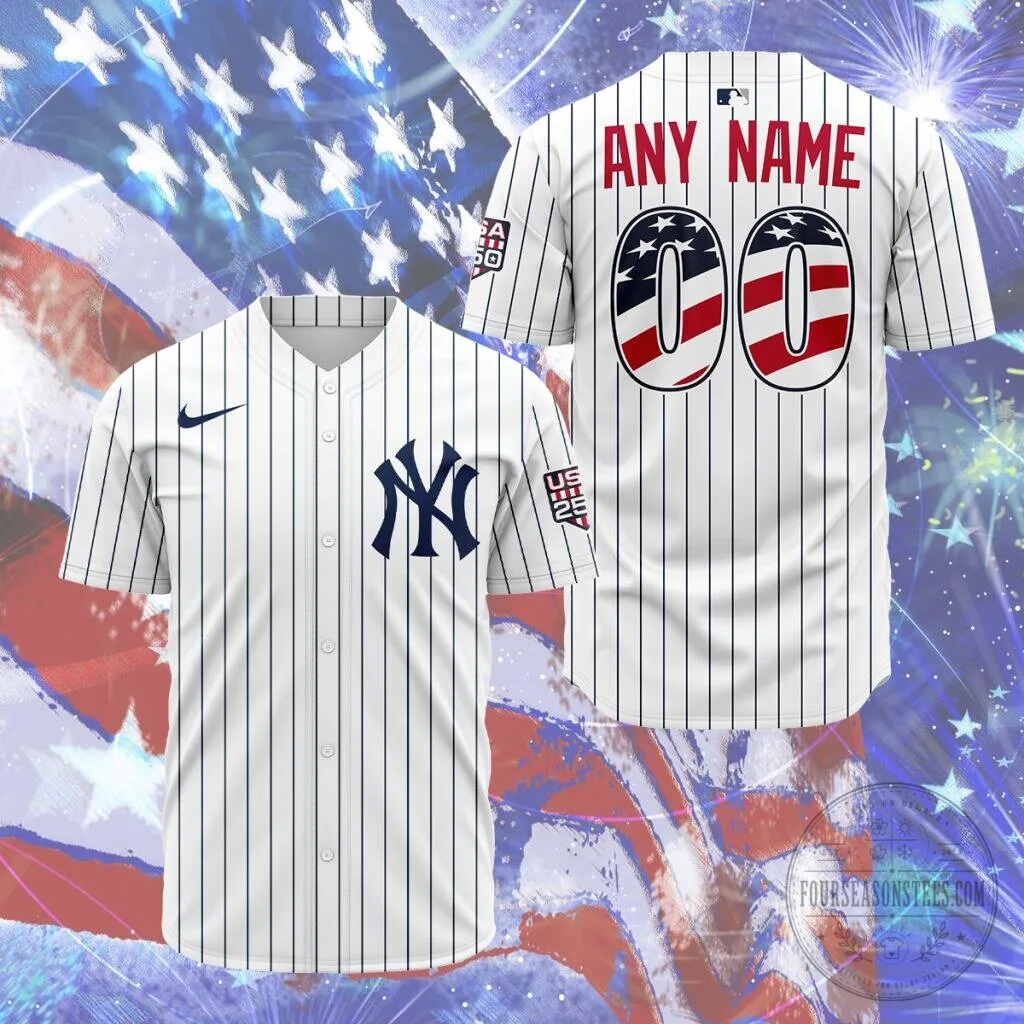 New York Yankees Personalized Stars and Stripes Fourth of July Baseball Jersey