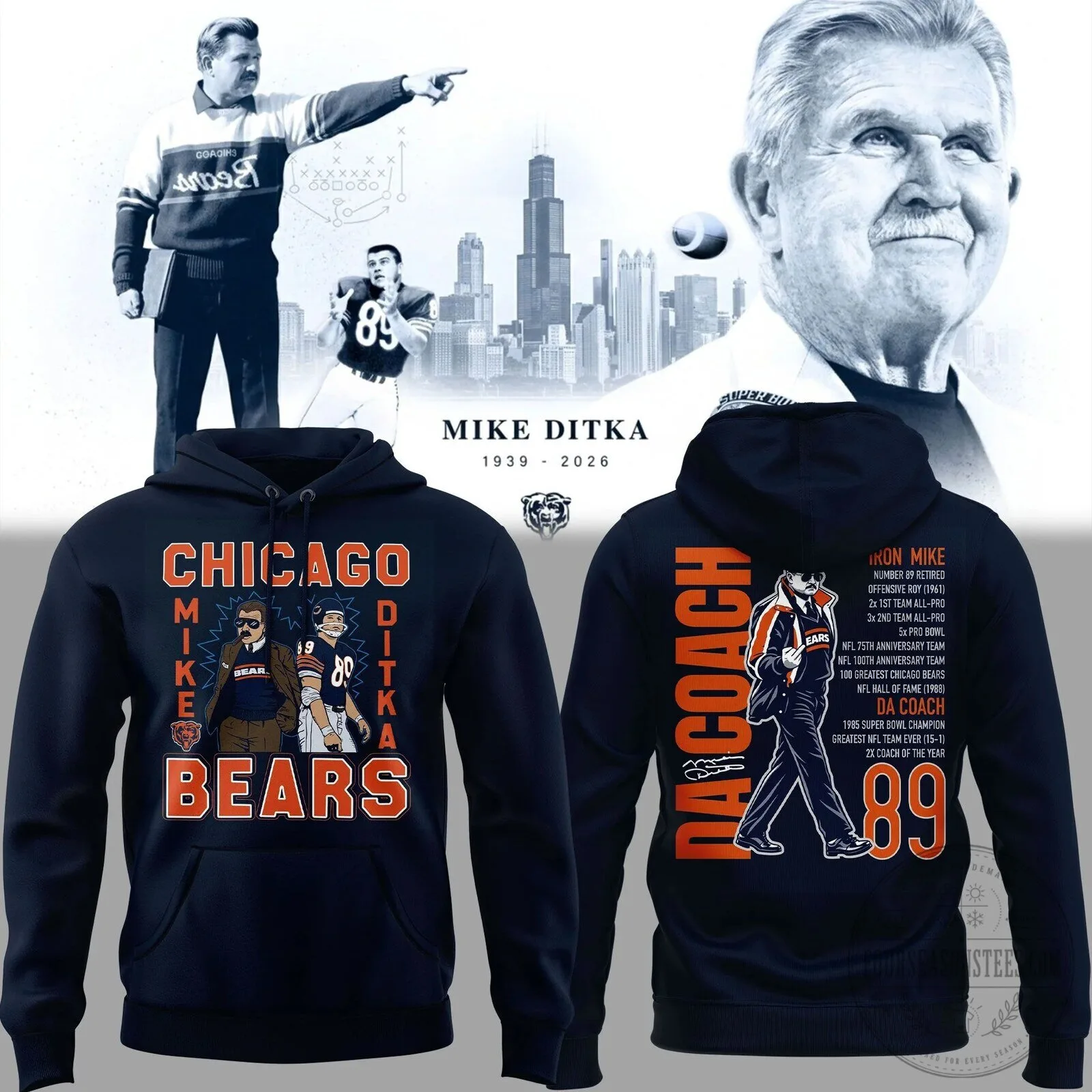 Mike Ditka Chicago Bears Football Legend Tribute Hoodie