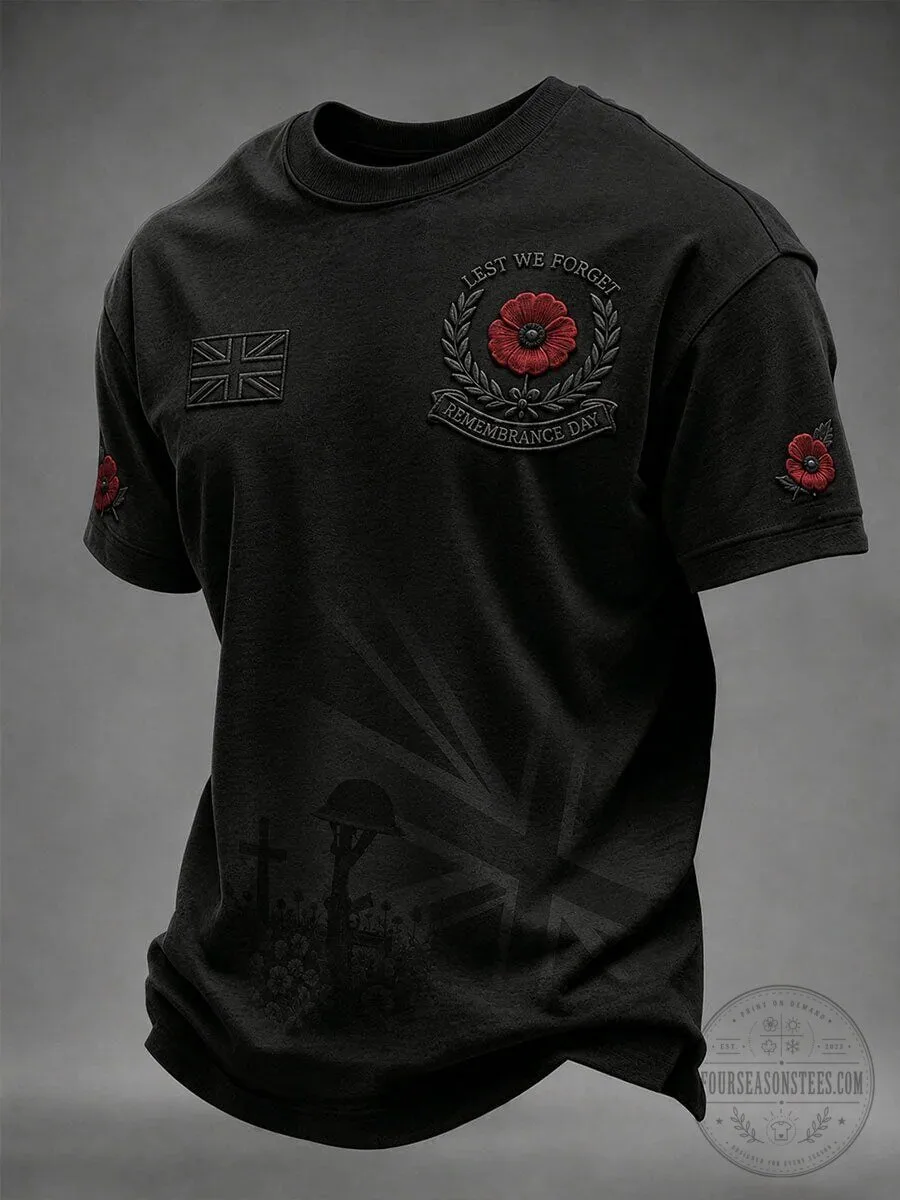 Lest We Forget Remembrance Day Poppy Union Jack Military T-Shirt