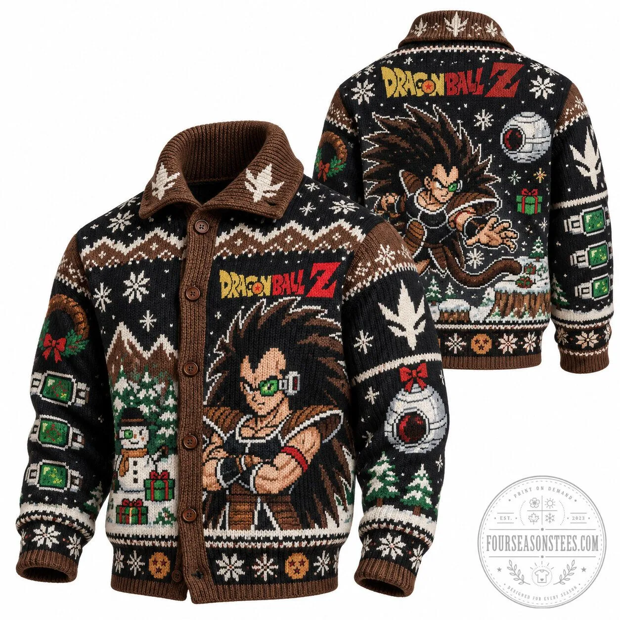 Dragon Ball Z Raditz Christmas Ugly Sweater Knit Cardigan