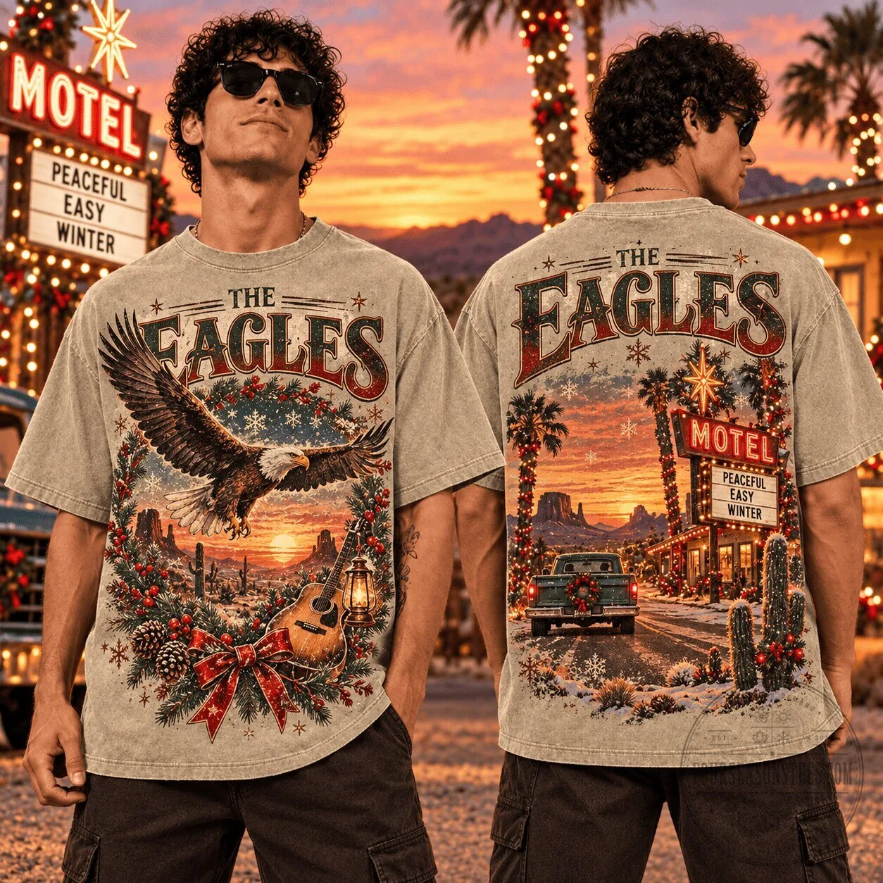 The Eagles Band Peaceful Easy Winter Desert Christmas Graphic T-Shirt