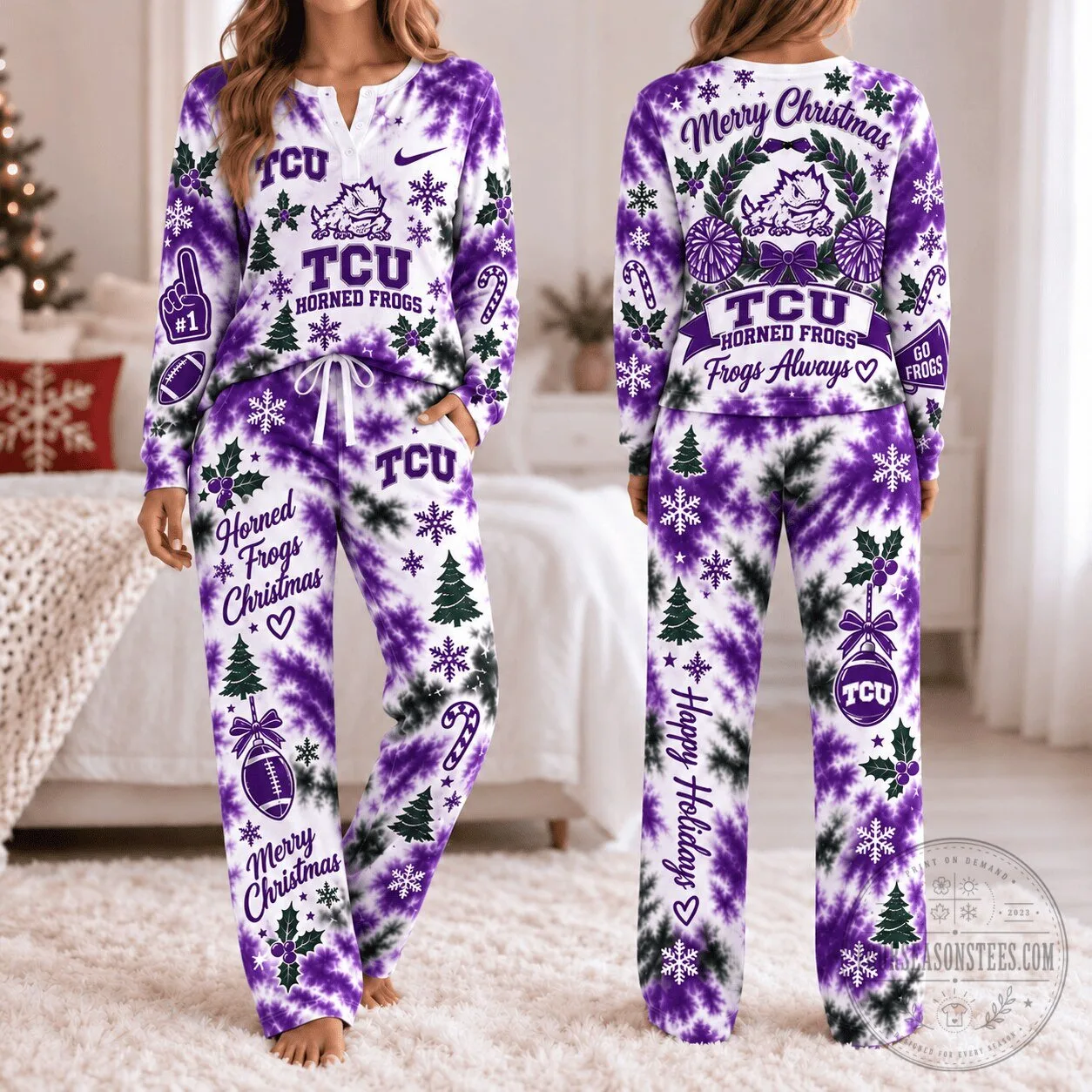 TCU Horned Frogs Christmas Tie-Dye Pajamas Set