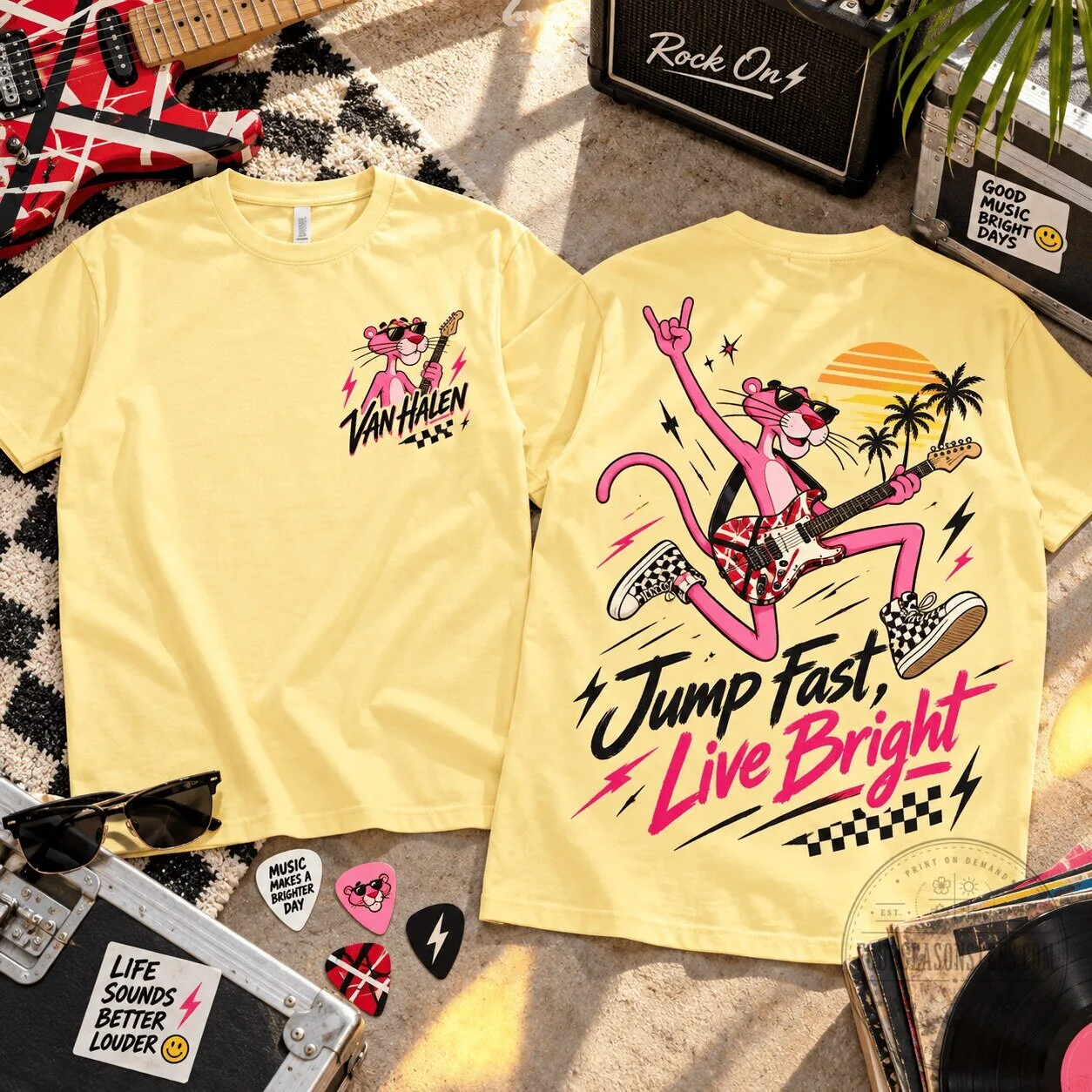 Van Halen Pink Panther Jump Fast Live Bright Rock and Roll T-Shirt
