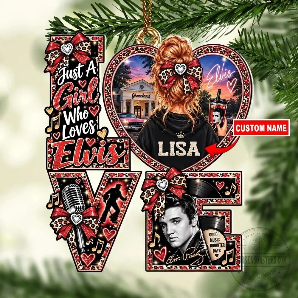 Personalized Just A Girl Who Loves Elvis Presley Heart Shaped Acrylic Ornament