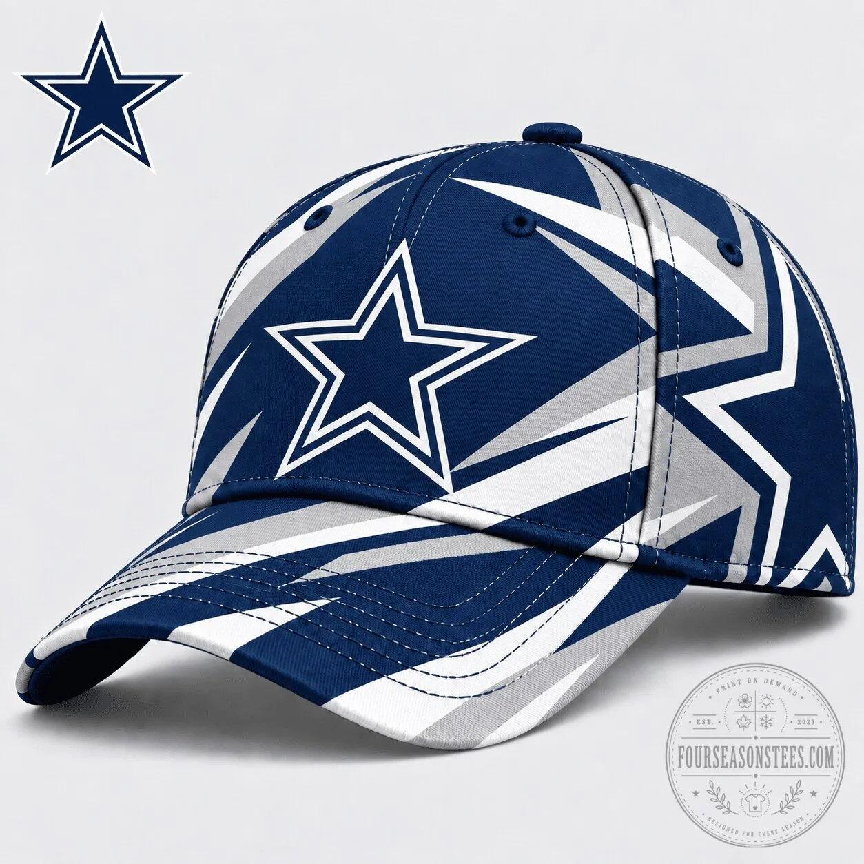 Dallas Cowboys Star Logo Blue White Gray Pattern Baseball Cap Hat