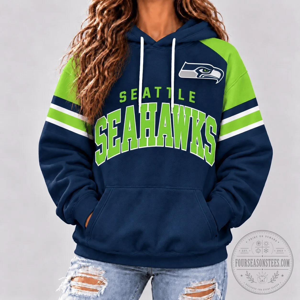 Seattle Seahawks Retro Varsity Stripe Collection Premium Hoodie for Fans