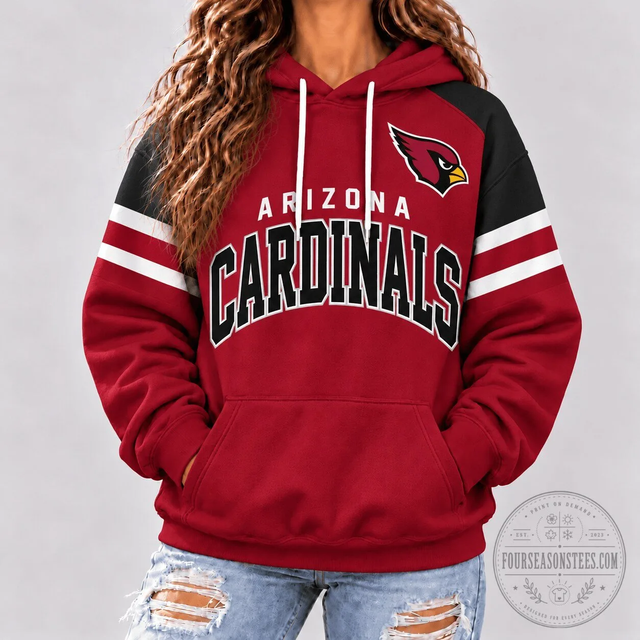 Arizona Cardinals Football Team Retro Varsity Stripe Collection Hoodie