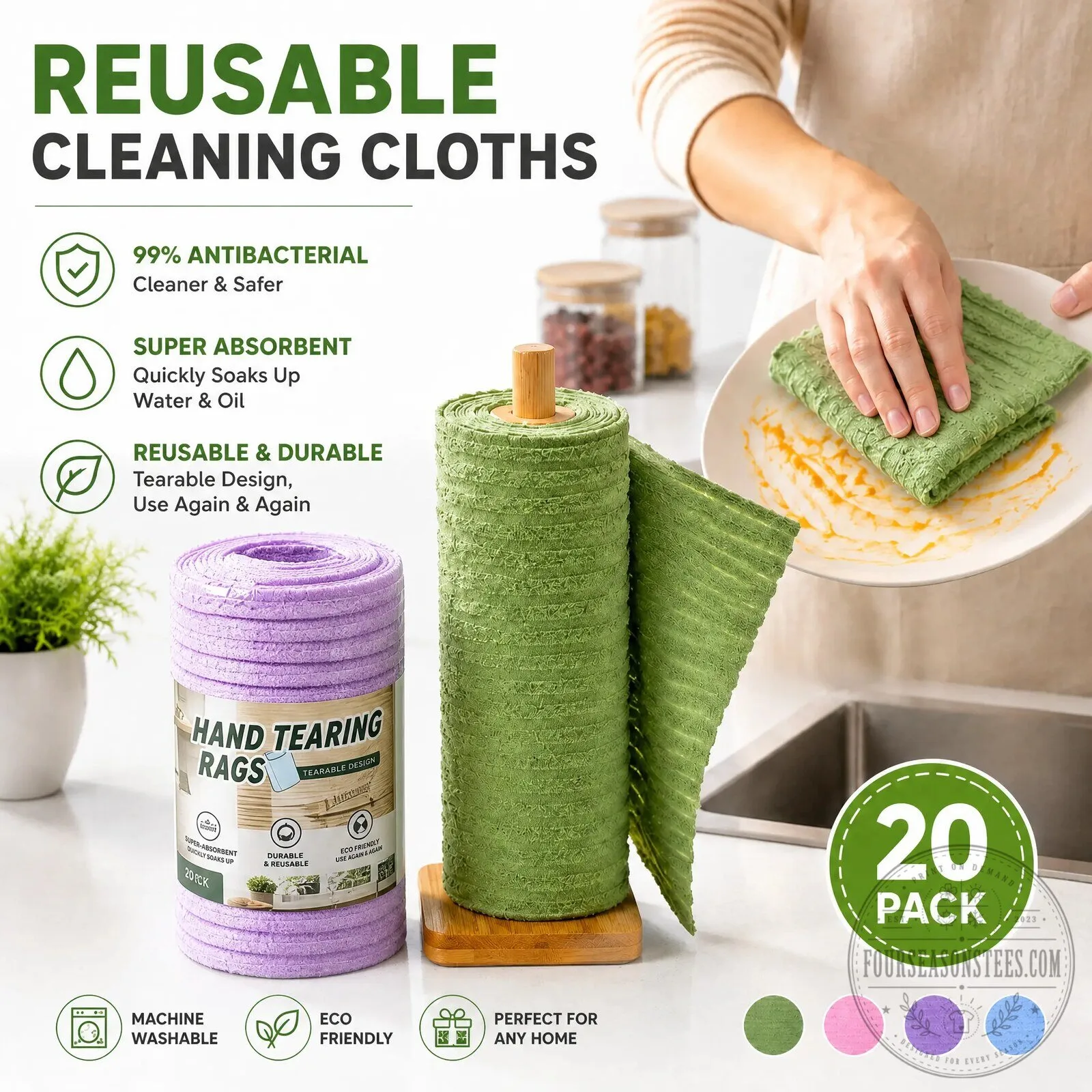 Reusable Cleaning Cloths Tearable Hand Rags Super Absorbent Washable 20 Pack