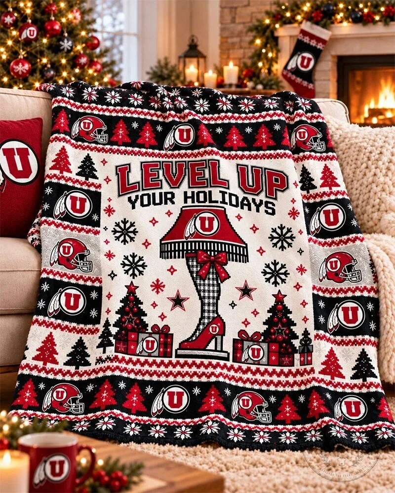 Utah Utes Level Up Your Holidays Christmas Flannel Blanket