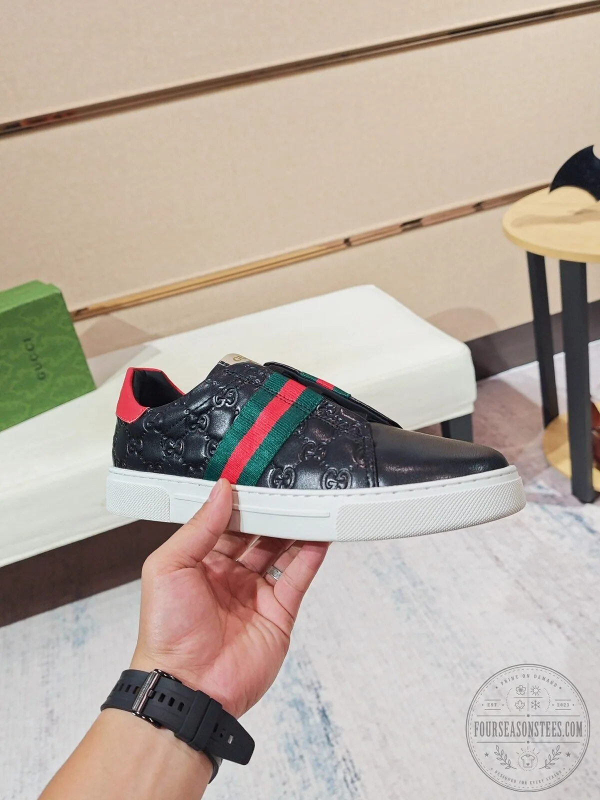 Gucci Black Leather Ace Sneakers with Red and Green Web Detail 10 Gucci Black Leather Ace Sneakers with Red and Green Web Detail