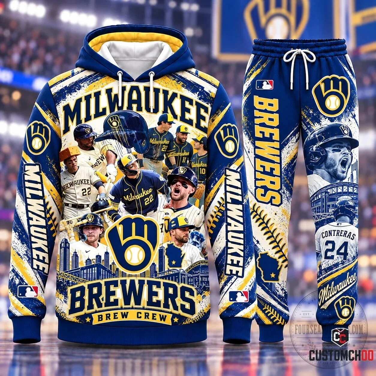 Milwaukee Brewers Baseball Team Fan Hoodie and Sweatpants Tracksuit Set