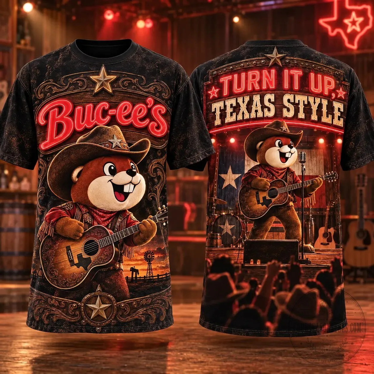 Buc-ee’s Country Music Guitar Beaver Texas Style Graphic T-Shirt