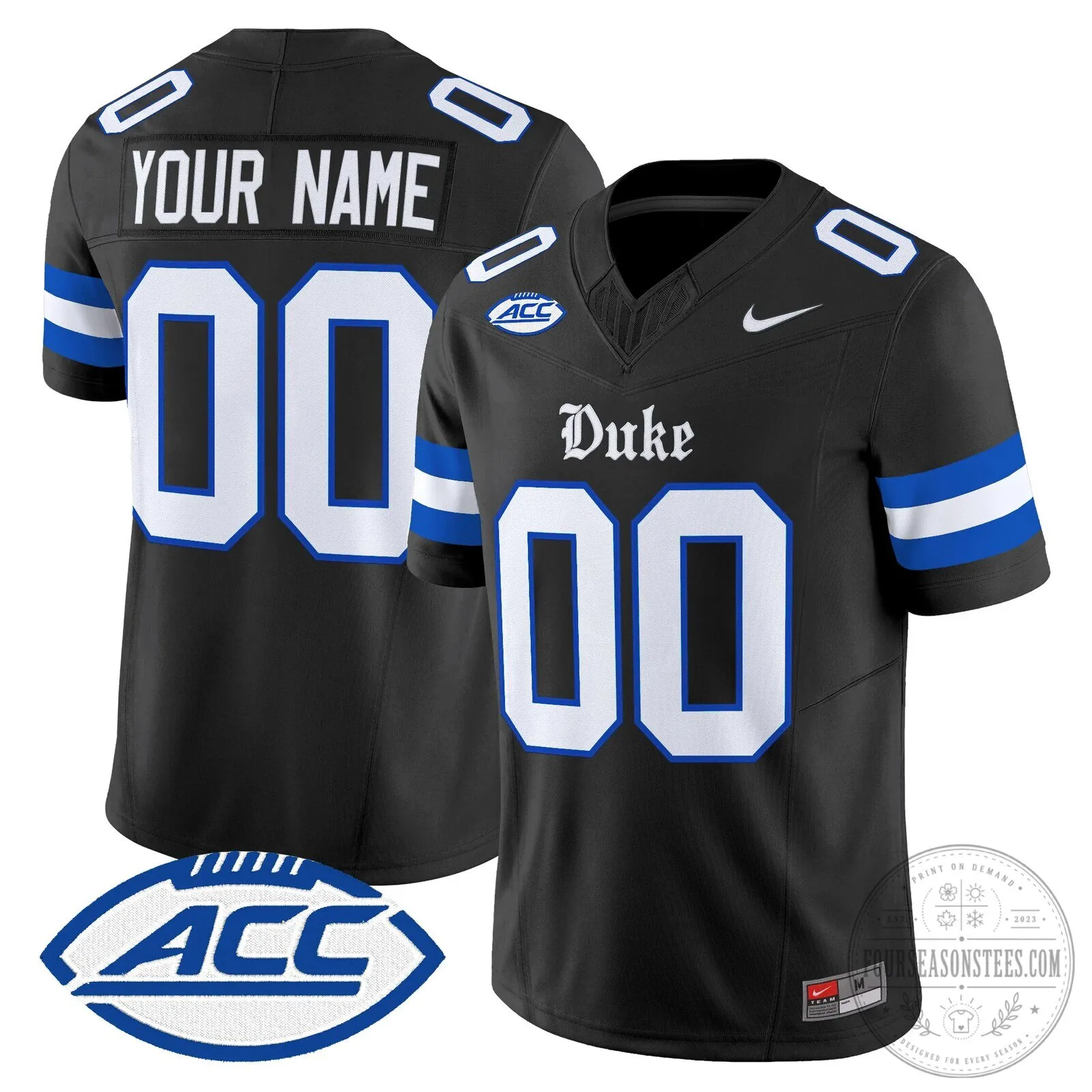 Duke Blue Devils Black Custom Name and Number College Football Jersey
