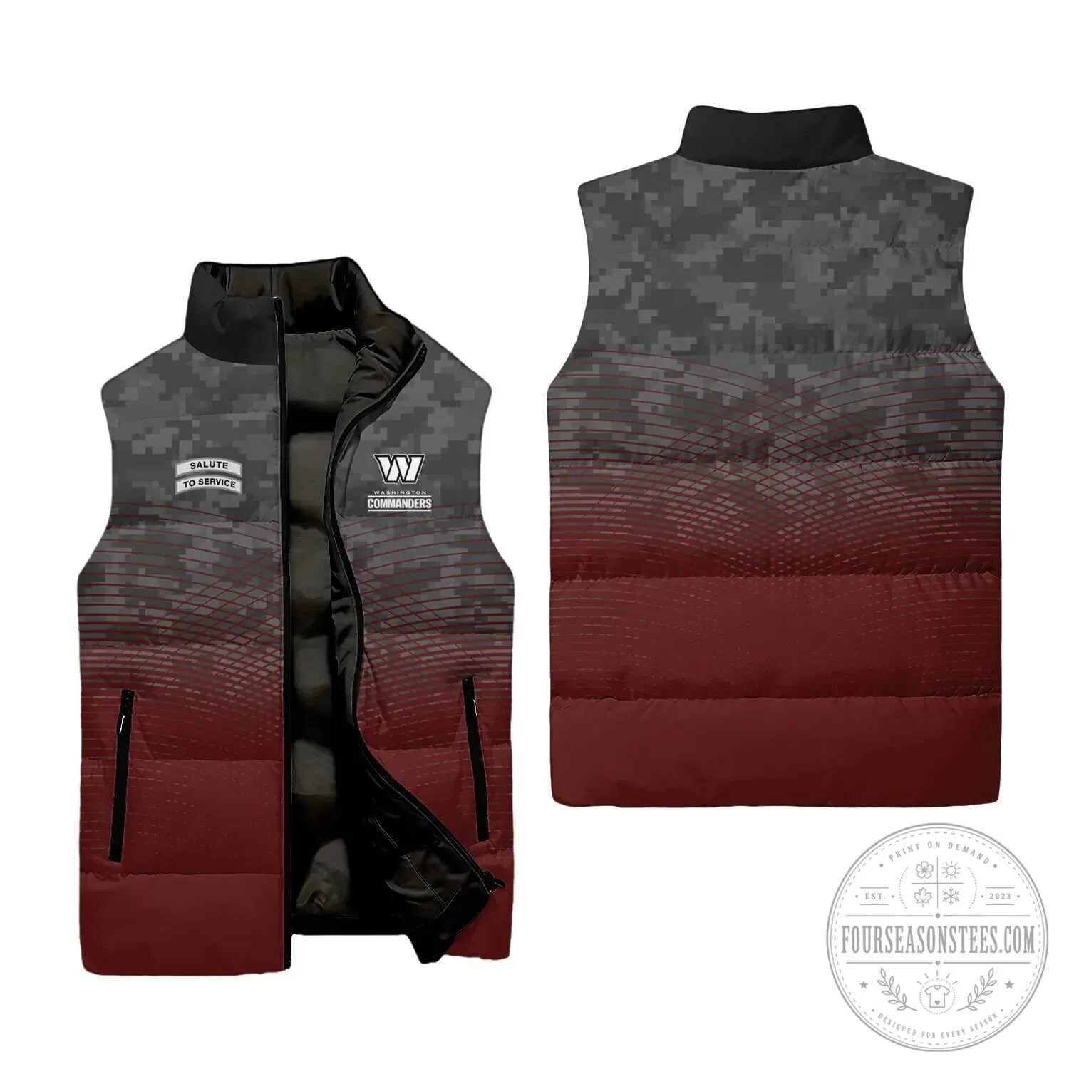 Digital Camouflage Puffer Vest Jacket for Washington Commanders Salute To Service