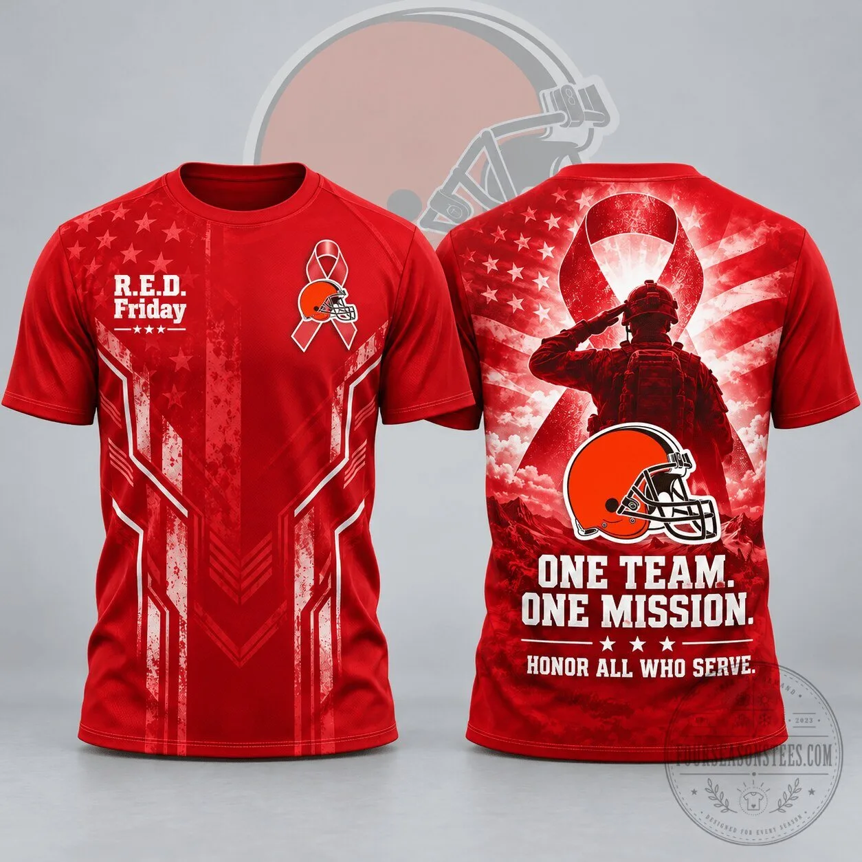 Cleveland Browns R.E.D. Friday One Team One Mission Patriotic Soldier Tribute T-Shirt
