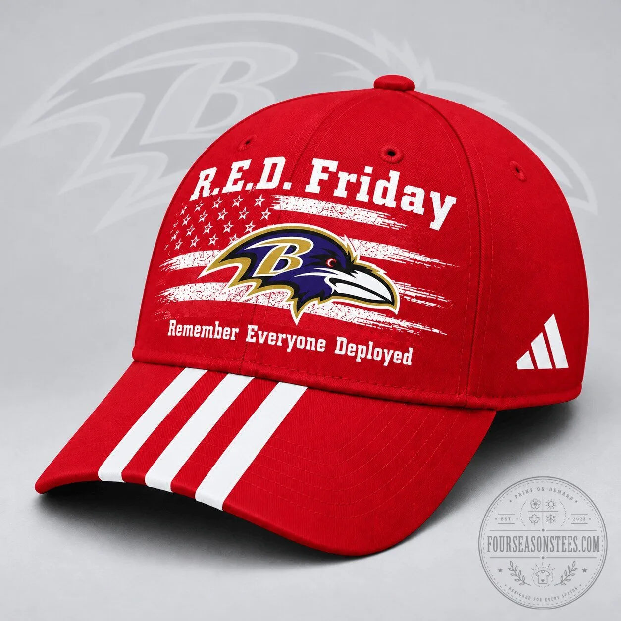 Baltimore Ravens R.E.D. Friday Remember Everyone Deployed American Flag Cap Hat