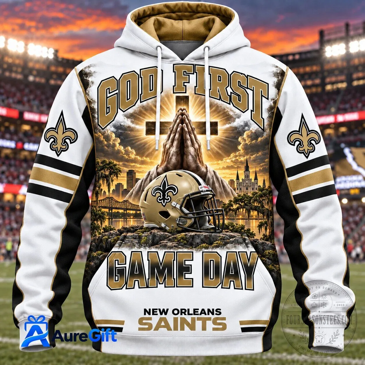 New Orleans Saints God First Game Day Football Fan Hoodie