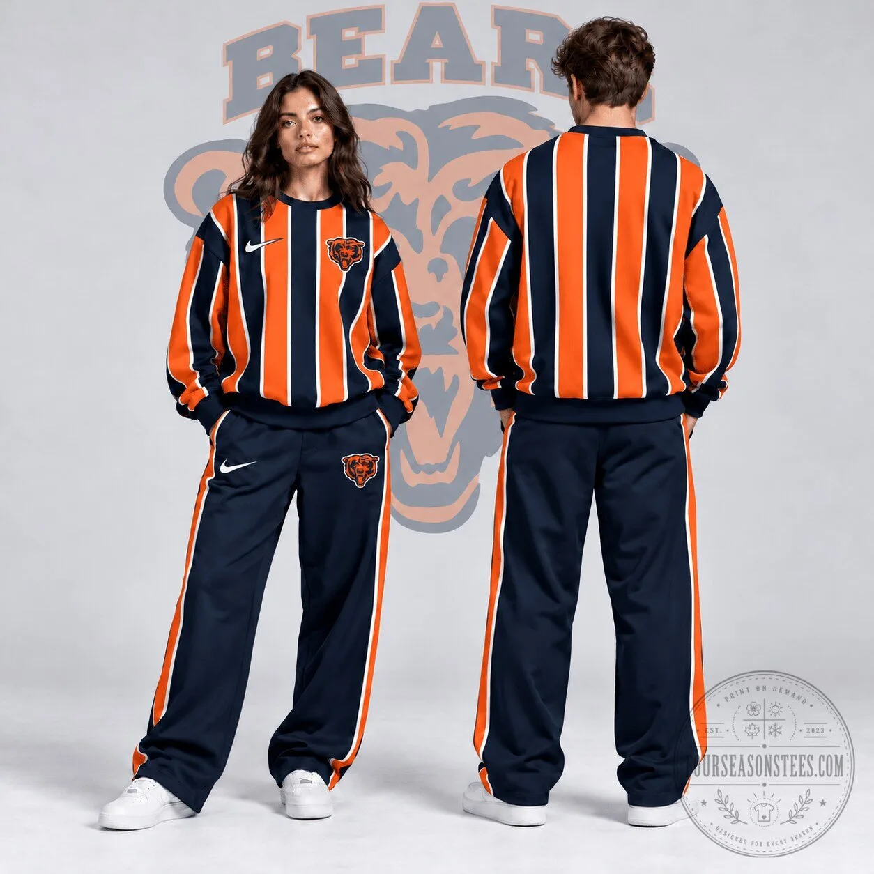 Chicago Bears NFL Retro Vertical Pinstripe Crewneck Sweatshirt and Track Pants Set