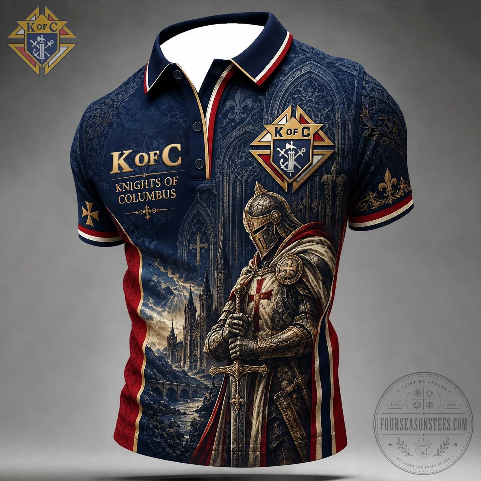 Polo Shirt featuring Knights of Columbus Medieval Knight Templar Design
