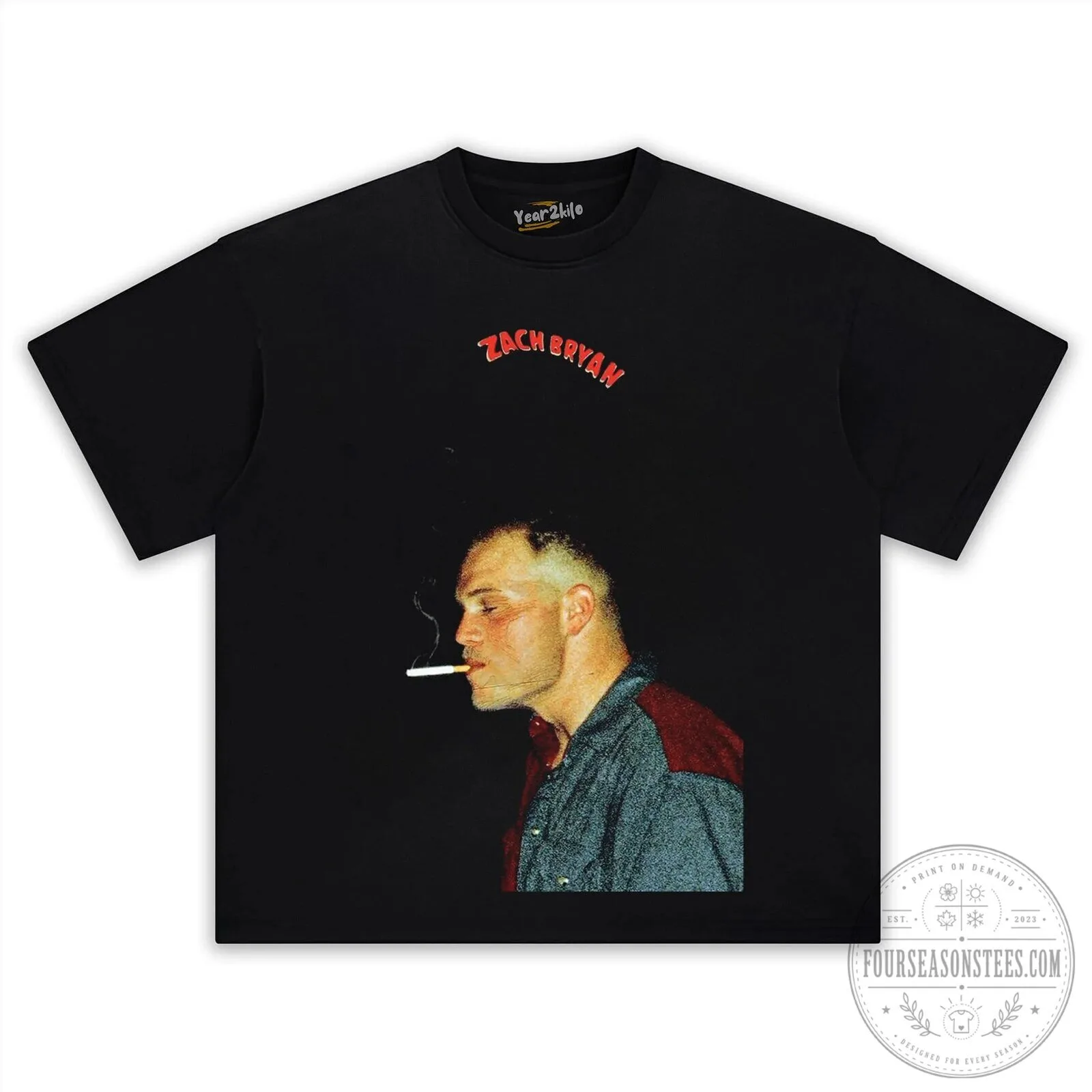 Zach Bryan Smoking Portrait Black Graphic T-Shirt